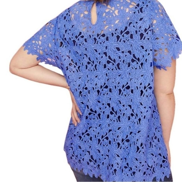 Lane Bryant Crochet Lace Short Sleeve Blouse Blue Floral Feminine Sz 26 Plus - Picture 8 of 10